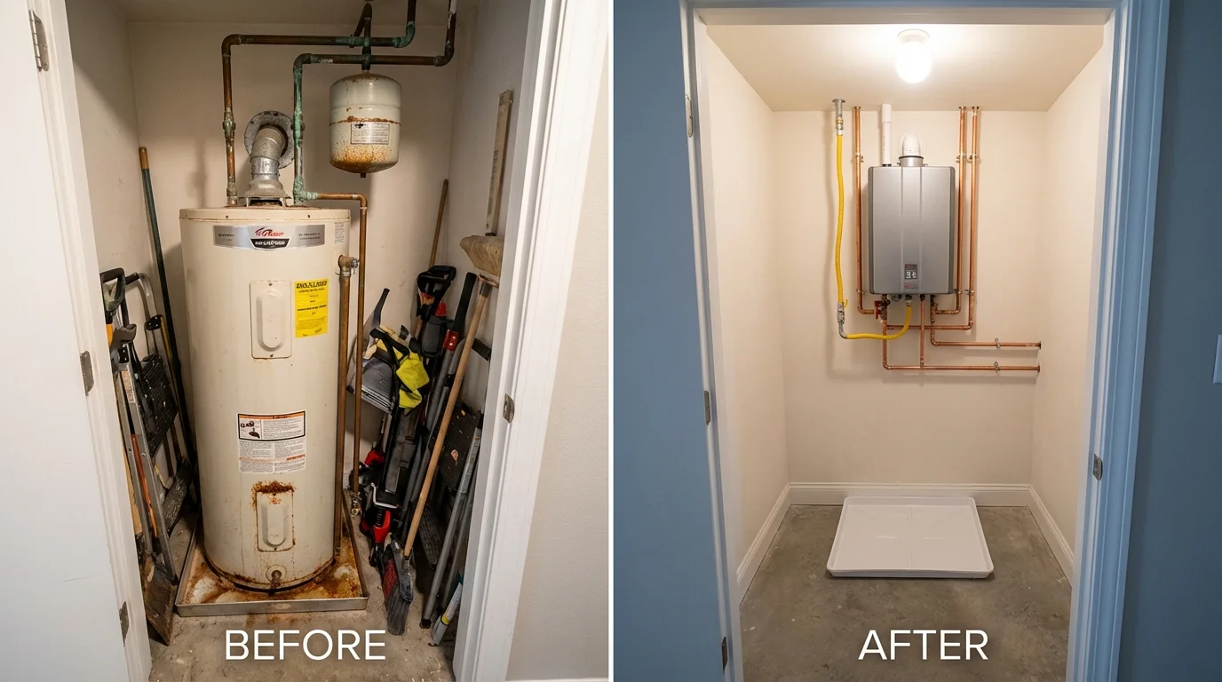 Tank water heater versus wall-mounted tankless unit comparison for Ashburn, VA homeowners