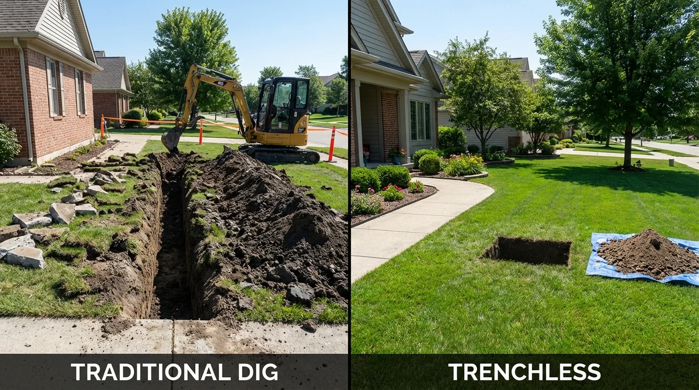 Trenchless sewer repair with minimal yard damage versus traditional excavation in Ashburn, VA